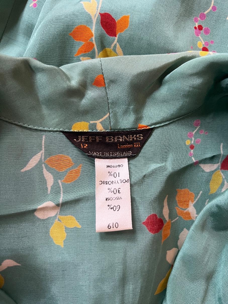 Women's 1970s Jeff Banks Seafoam Green Dress with Floral Print For Sale