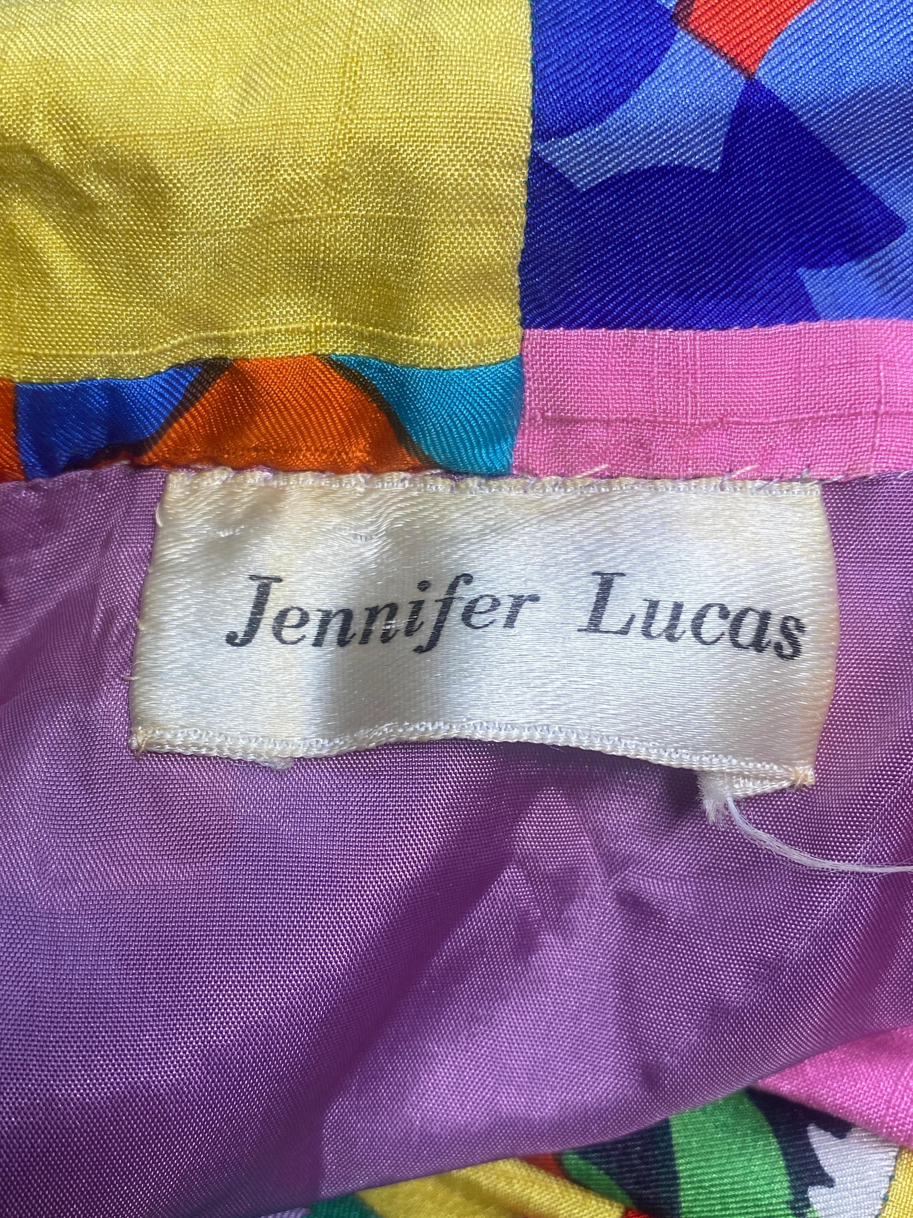 1970 Jennifer Lucas Combinaison veste et jupe en soie patchwork en vente 3