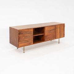 1970s Jens Risom Design 72 inch Credenza / Cabinet in Walnut and Brass