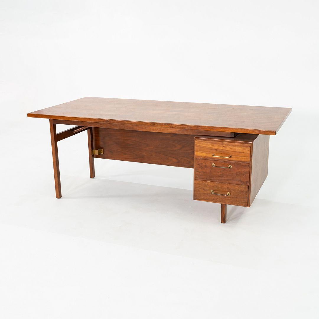American 1970s Jens Risom Design Executive Desk in Walnut with Three Drawers For Sale
