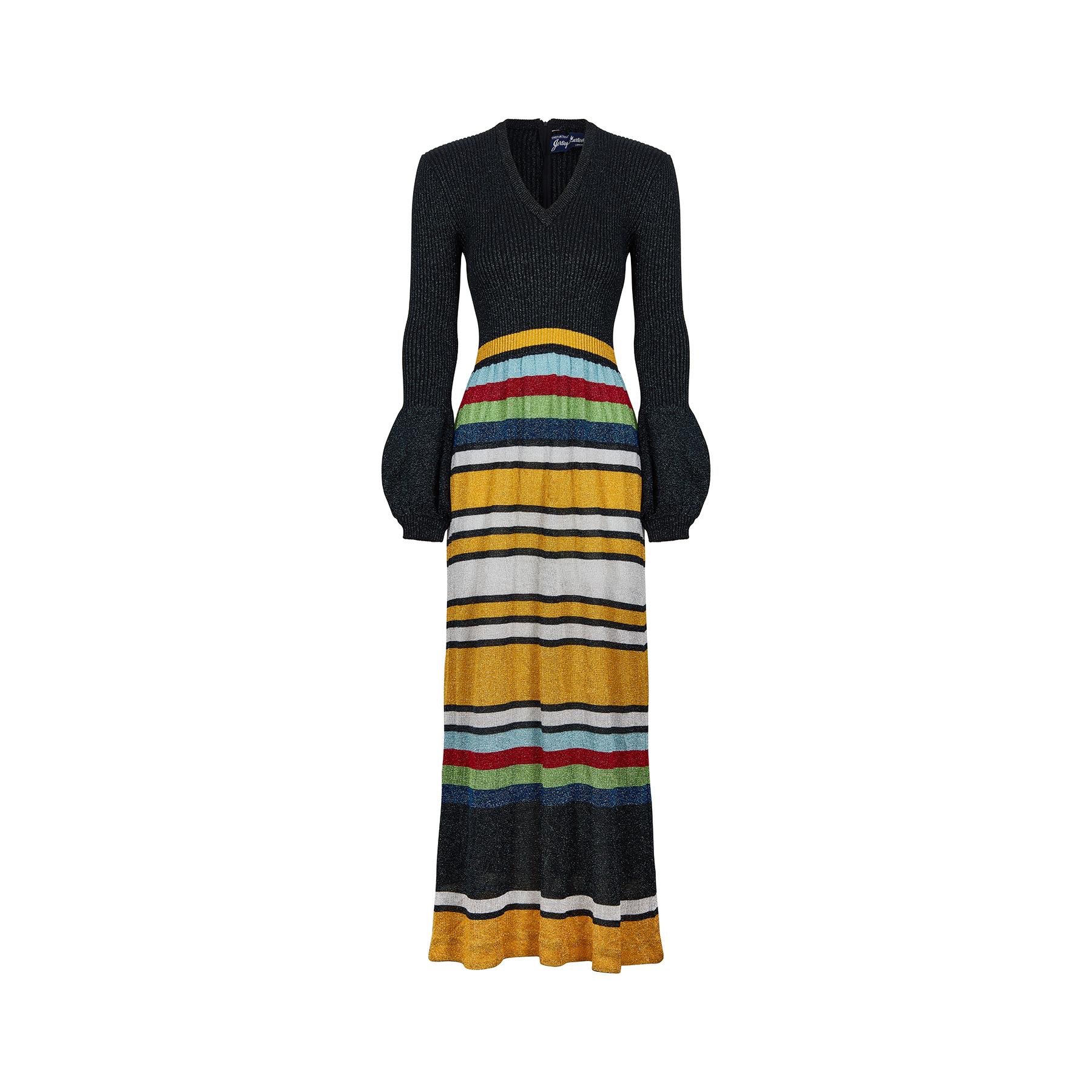 Women's 1970s Jersey Masters Metallic Knit Bell Sleeve Maxi Dress For Sale