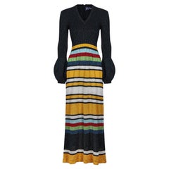 1970s Jersey Masters Metallic Knit Bell Sleeve Maxi Dress