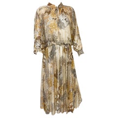 Robe en mousseline de jersey des années 1970 avec manches ouvertes en forme d'ailes de bœuf Taille 8/10