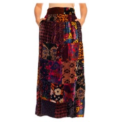 1970S Jewel-Tone Rayon Blend Velvet Hippy Patchwork Skirt