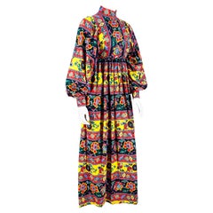 Vintage 1970s Jewel-Toned Paisley Printed Peasant Dress