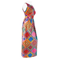 1970s Jewel-toned Patchwork Printed Maxi Dress