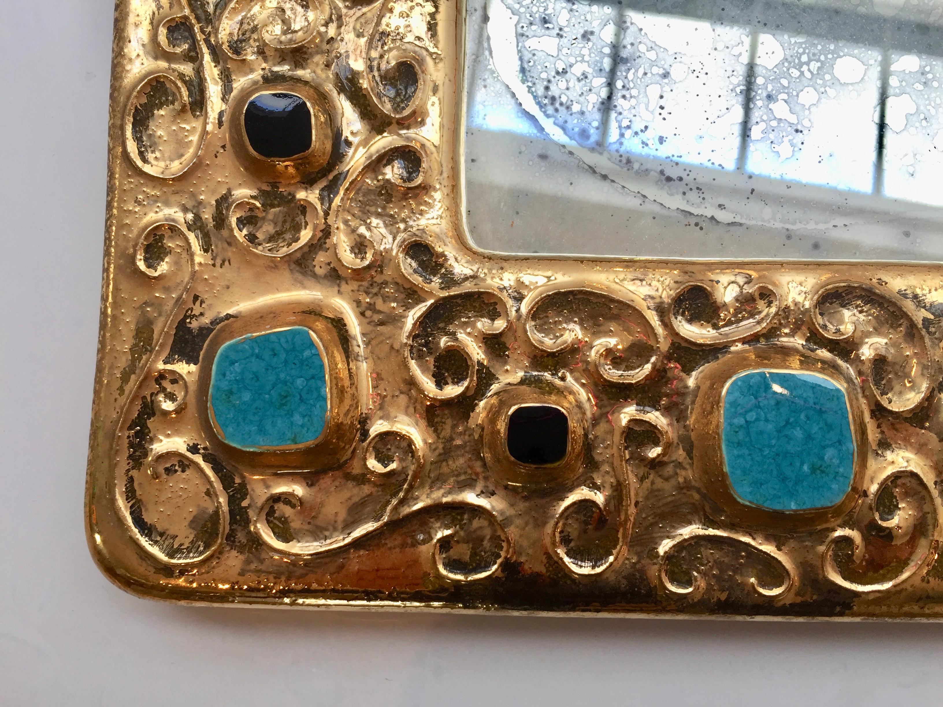 French 1970s 'Jewelled' Mirror by François Lembo For Sale