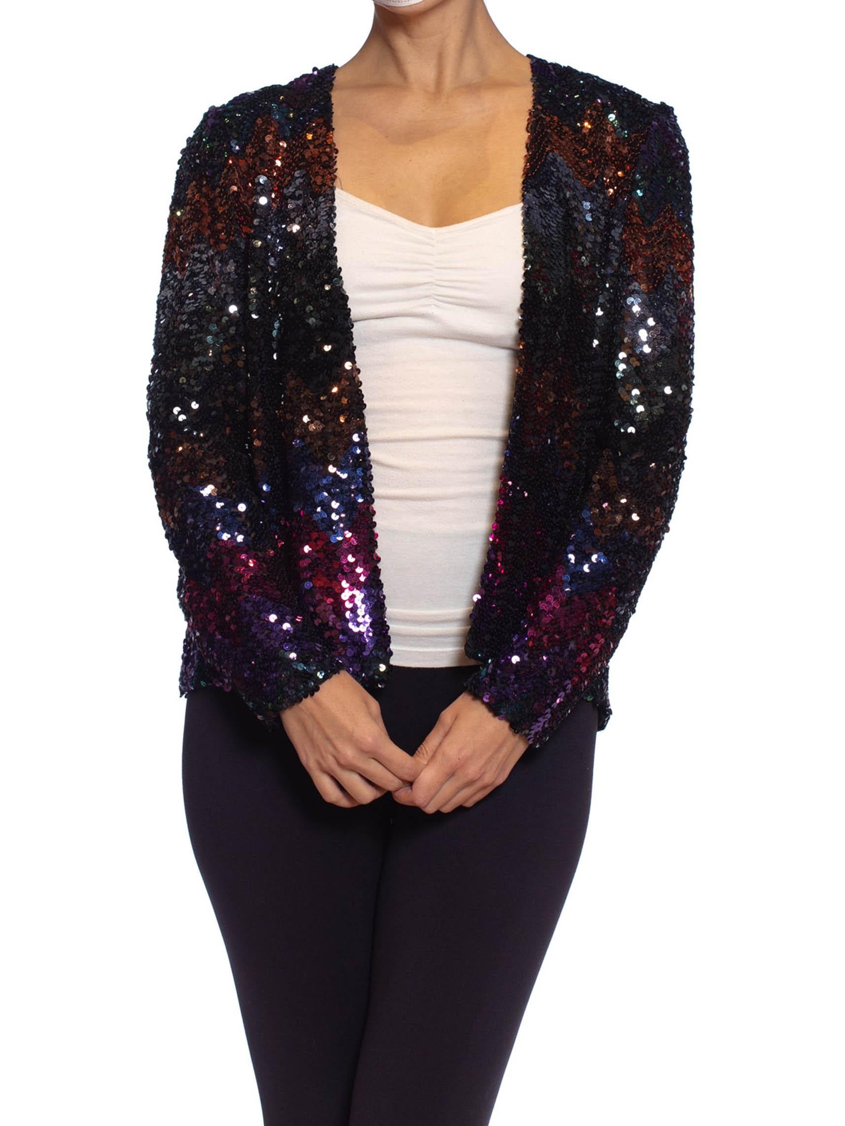 1970S Jeweltone Sequined Polyester Disco Jacket In Excellent Condition In New York, NY