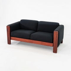 1970s Jim Eldon for Knoll Two Seat Loveseat Sofa in Walnut and Black Fabric
