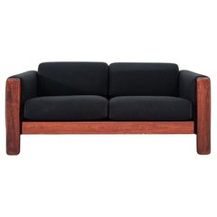 1970s Jim Eldon for Knoll Two Seat Loveseat Sofa in Walnut and Black Fabric
