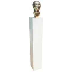 1970s Jiří Georg Dokoupil Solid Bronze Bust on Wooden Pedestal