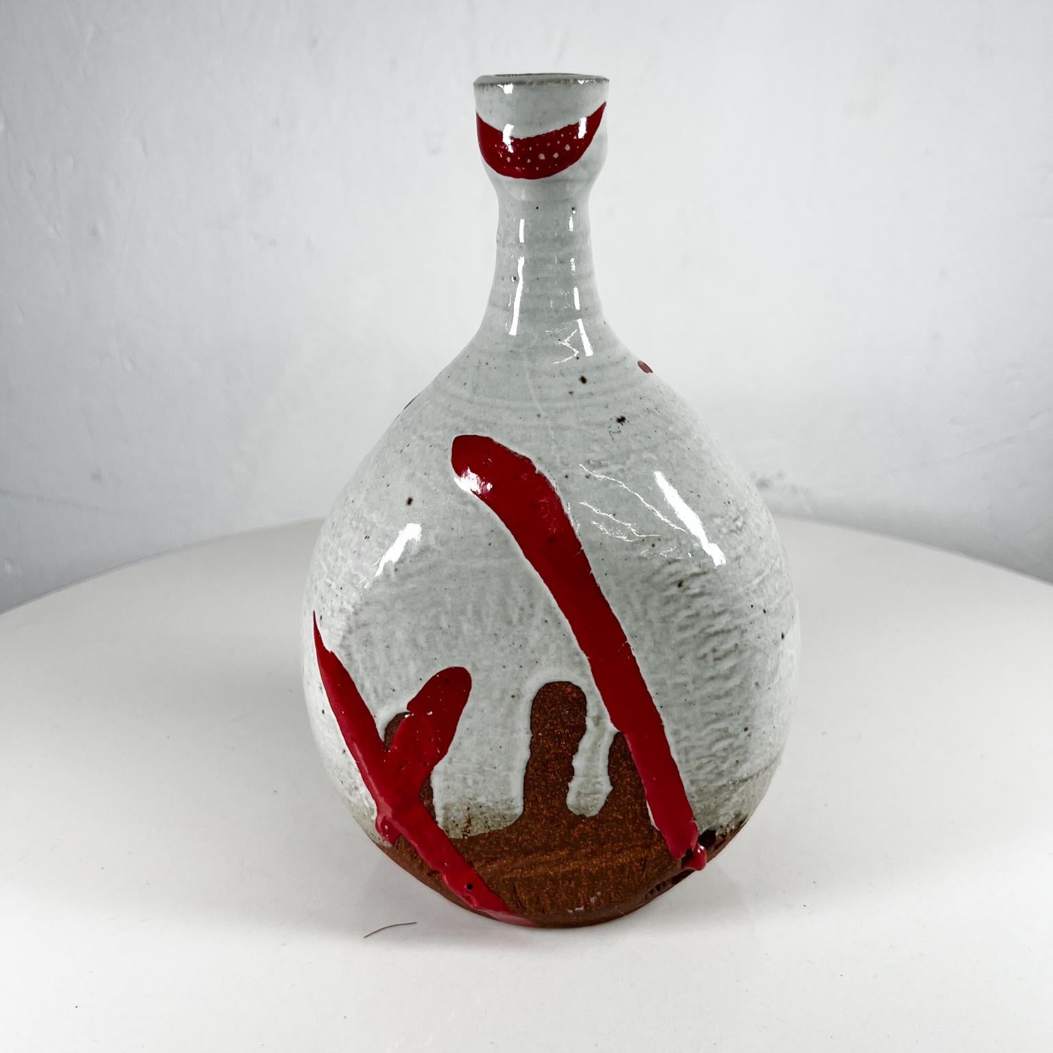 1970s JM Abstract Red and White Studio Pottery Vase Vessel 5