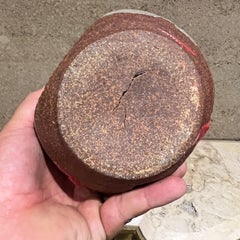 1970s Studio Pottery Vase Abstract Red White Vessel Signed