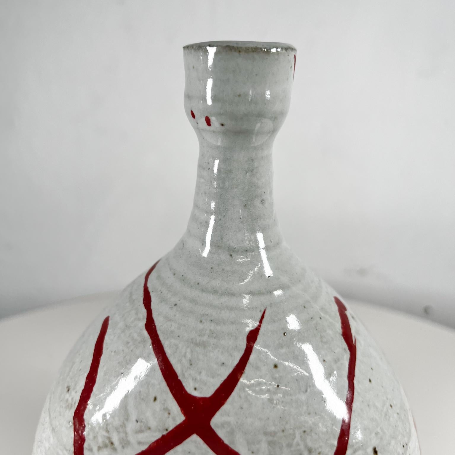20th Century 1970s JM Abstract Red and White Studio Pottery Vase Vessel