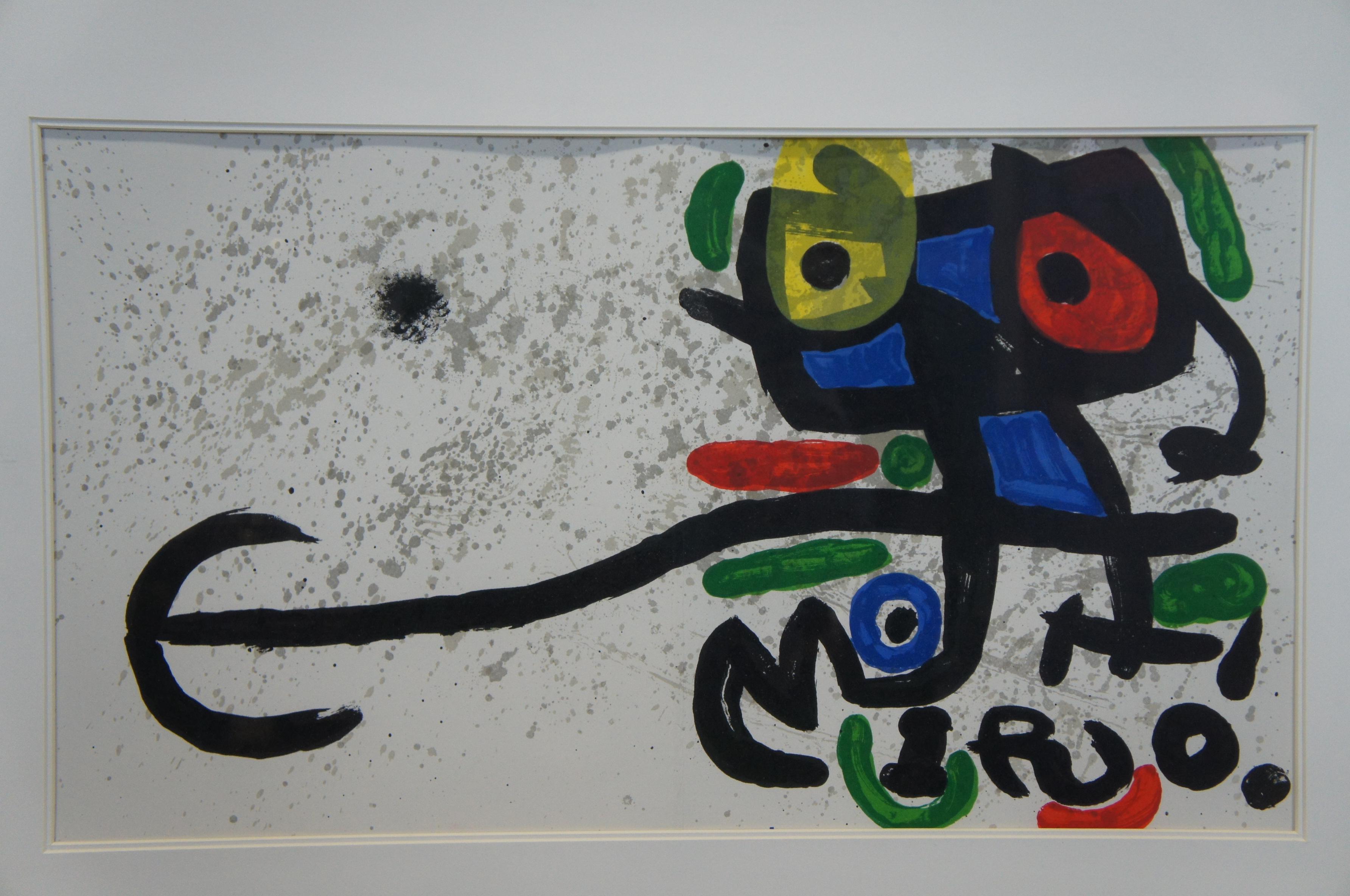 Expressionist 1970s Joan Miro Framed Abstract Owl Lithograph MCM COA For Sale