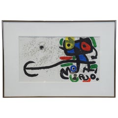 1970s Joan Miro Framed Abstract Owl Lithograph MCM COA