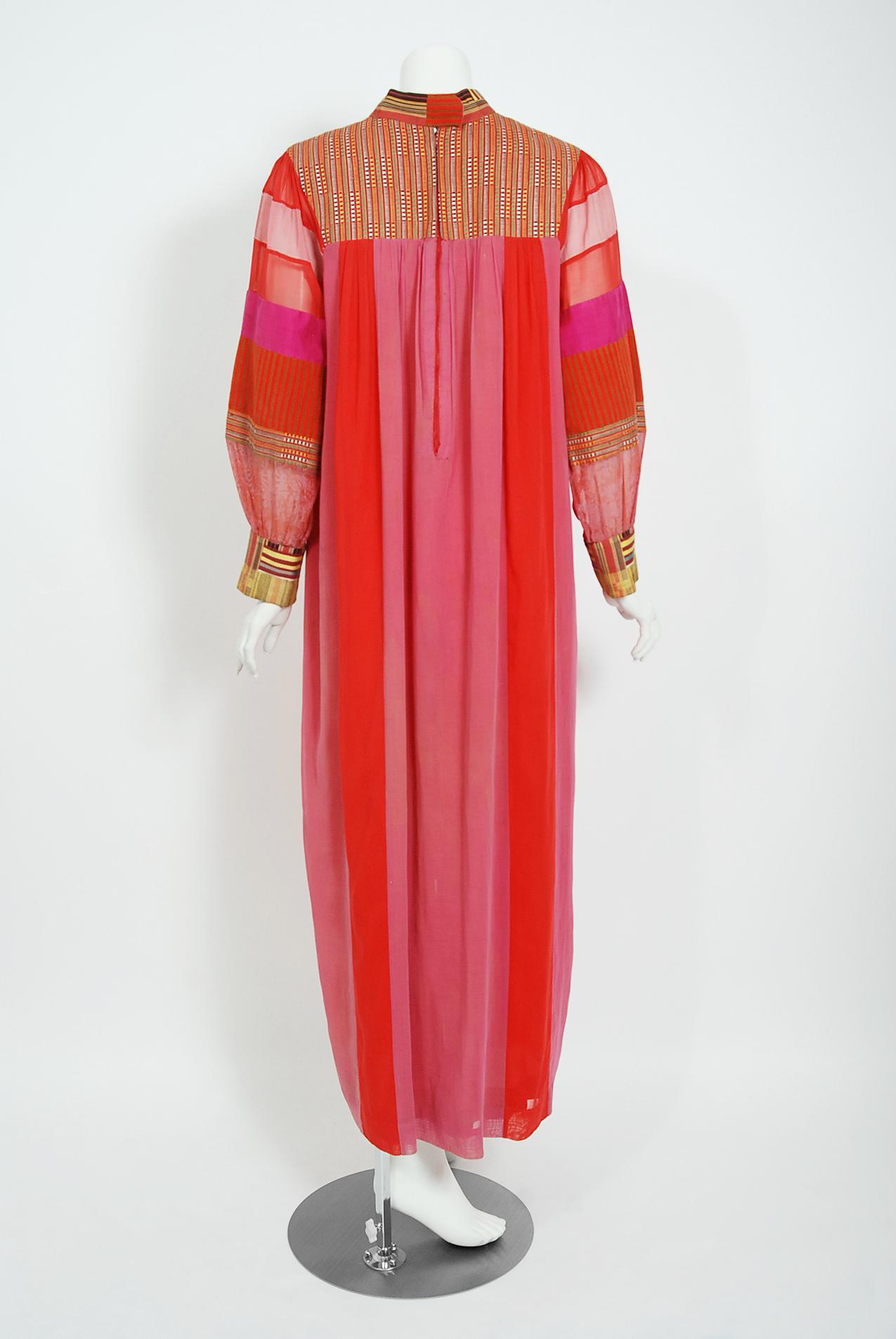 Women's Vintage 1970's Embroidered Patchwork Cotton Maxi Dress Worn By Zsa Zsa Gabor For Sale