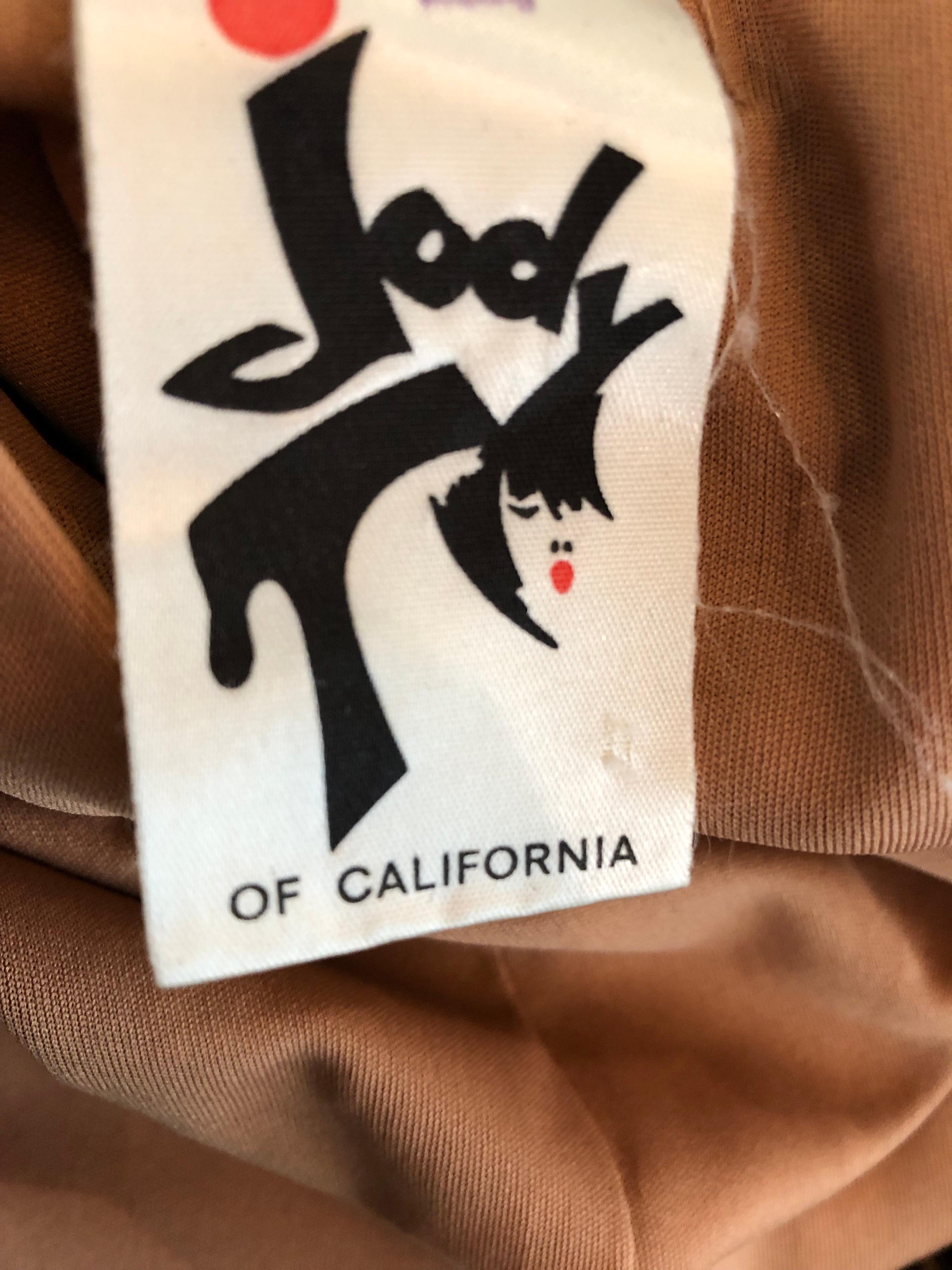 1970s Jody T Terracotta Tan Deco Style Vintage 70s Long Sleeve Jersey Maxi Dress 6