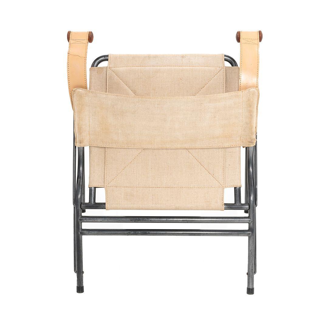 Silla Safari Plegable Joe Colombo 907 de los años 70 en lino, cuero, madera y acero en venta 5