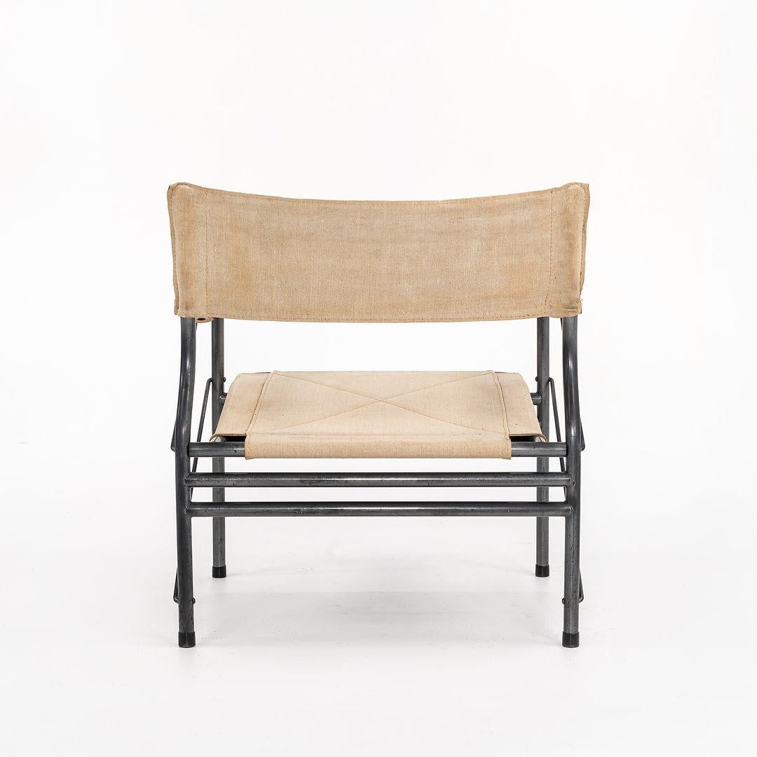 Silla Safari Plegable Joe Colombo 907 de los años 70 en lino, cuero, madera y acero en Bueno estado para la venta en Philadelphia, PA