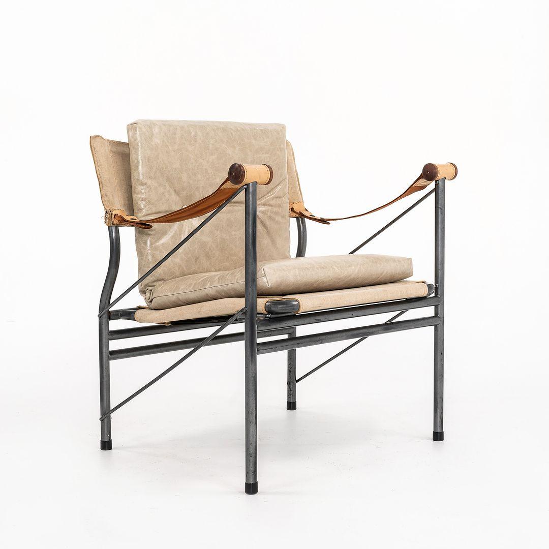Silla Safari Plegable Joe Colombo 907 de los años 70 en lino, cuero, madera y acero en venta 1