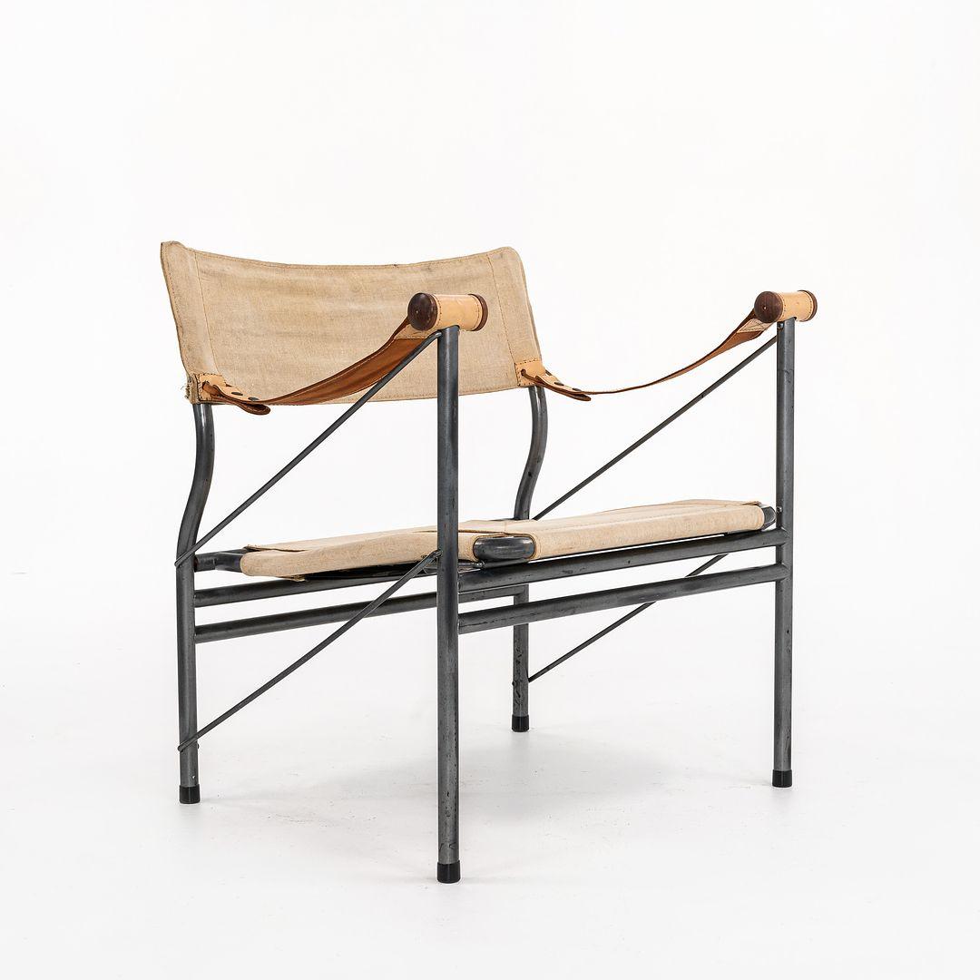 Silla Safari Plegable Joe Colombo 907 de los años 70 en lino, cuero, madera y acero en venta 2