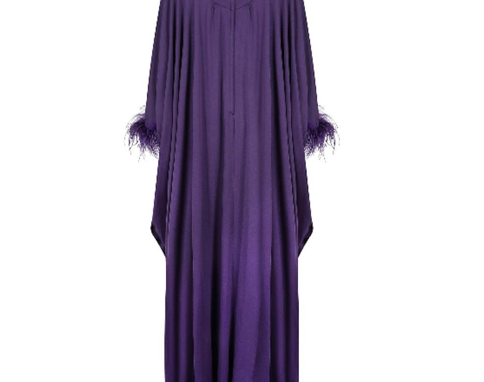 1970s John Charles Purple Jersey & Feather Trapeze Dress In Excellent Condition In London, GB