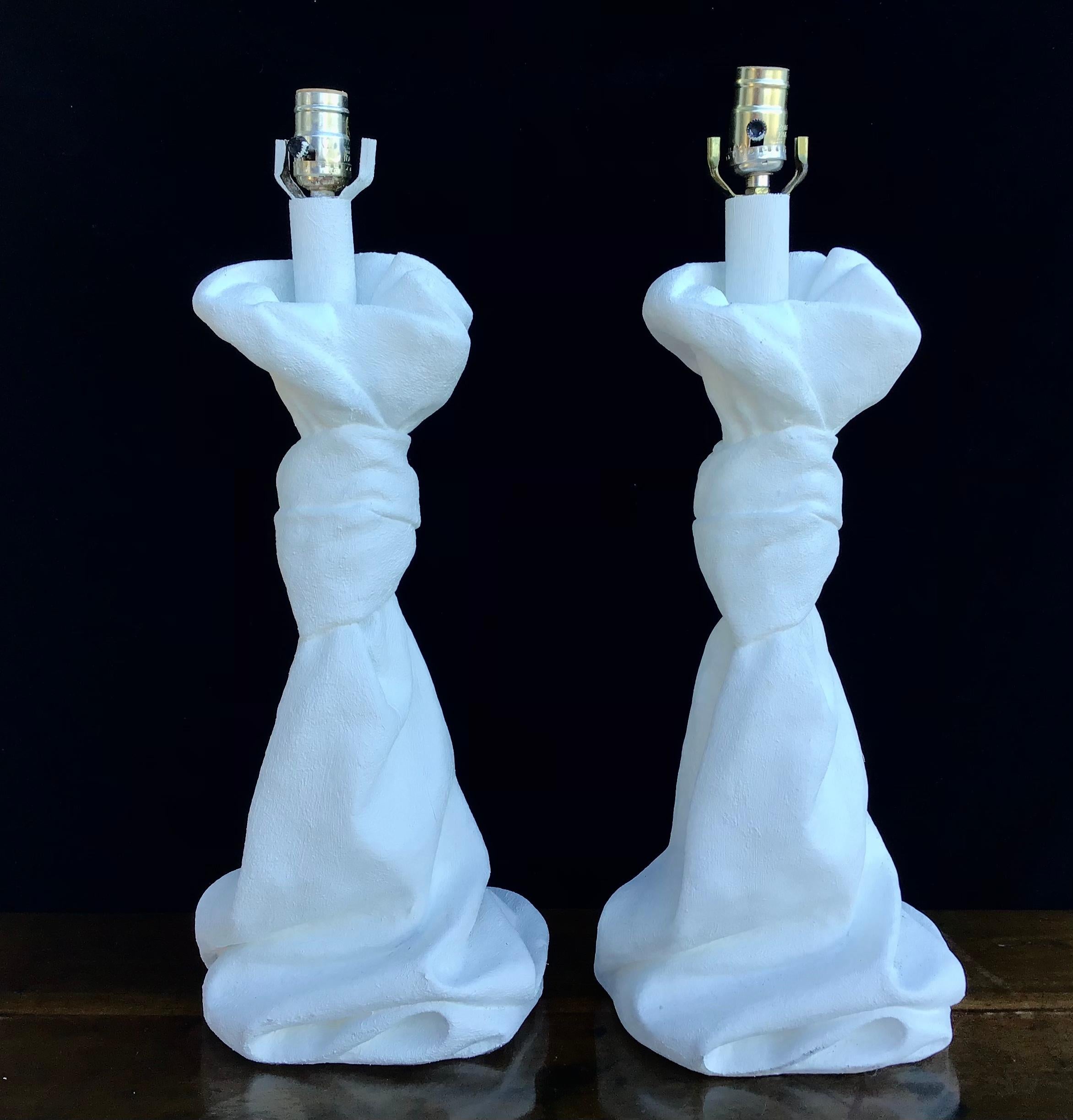 1970s John Dickinson Style Draped Plaster Table Lamps, a Pair 1