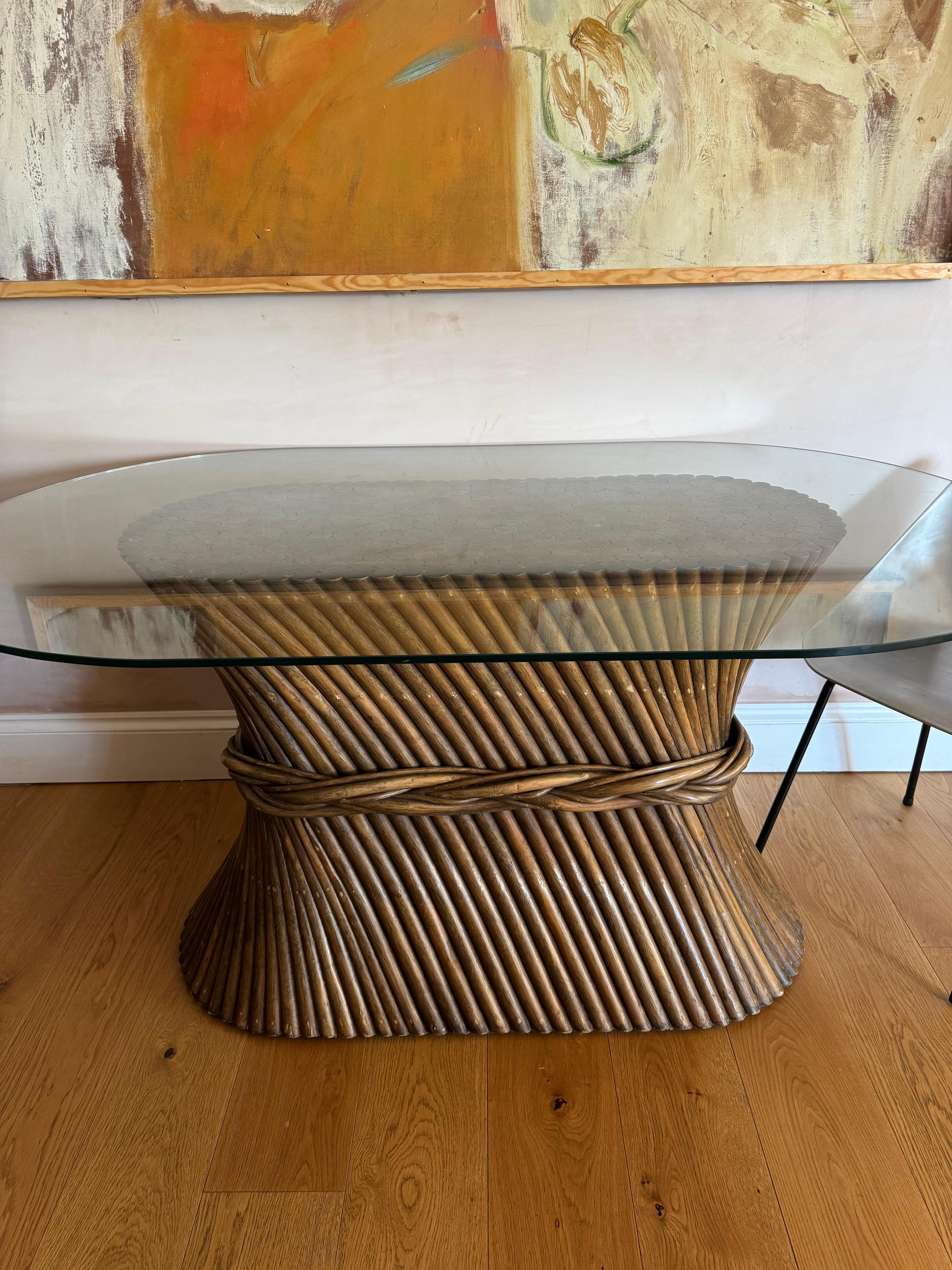 Elegant 1970’s gathered wheatsheaf based table or console. Can be used with or without the glass top.