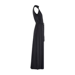 1970s John Marks Black Jersey Maxi Dress with Braided Belt