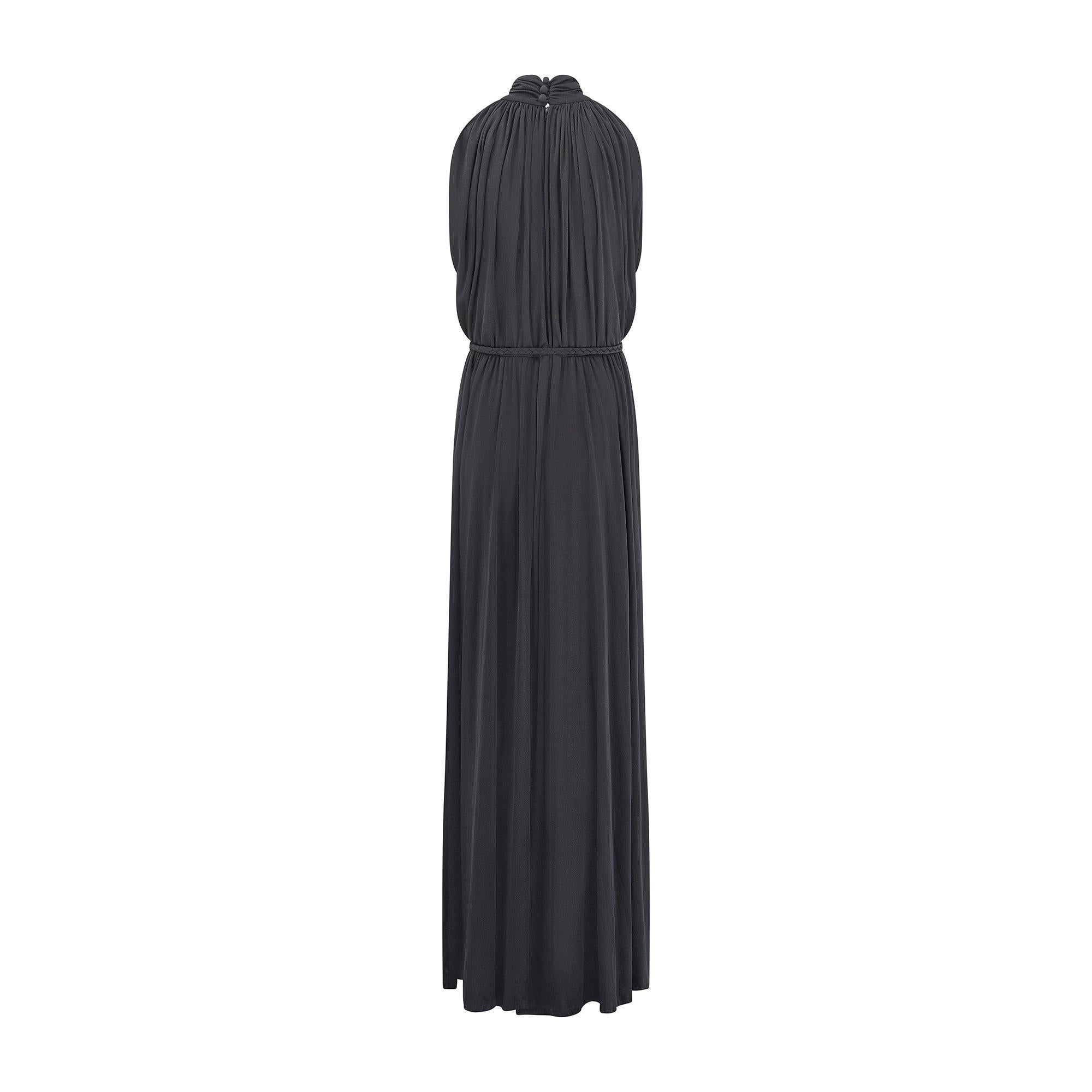 Maxivestido de punto negro con cinturón trenzado John Marks de los años 70 Negro en venta