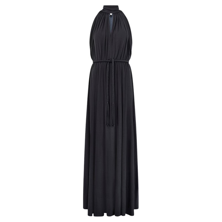 1970s John Marks Black Jersey Maxi Dress With Braided Belt 1970s John Marks Black Jersey Maxi Dress With Braided Belt