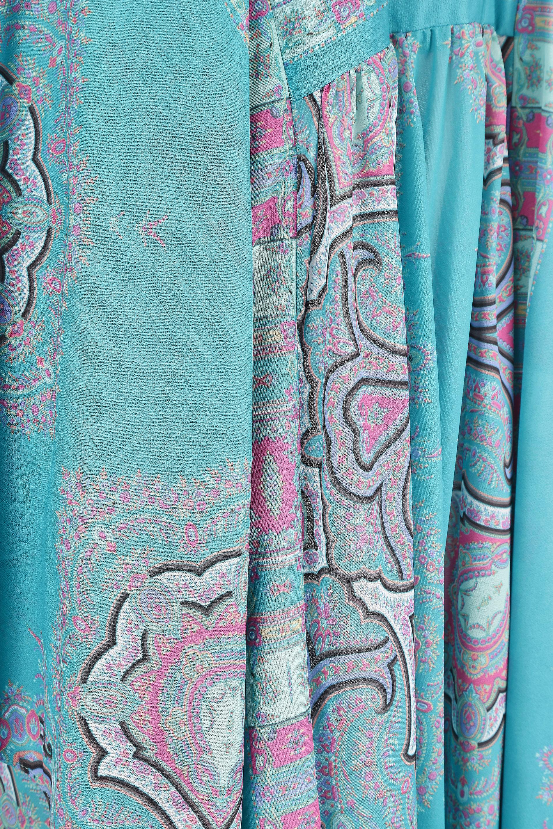 Women's 1970s John Neville Turquoise Paisley Print Maxi Dress For Sale
