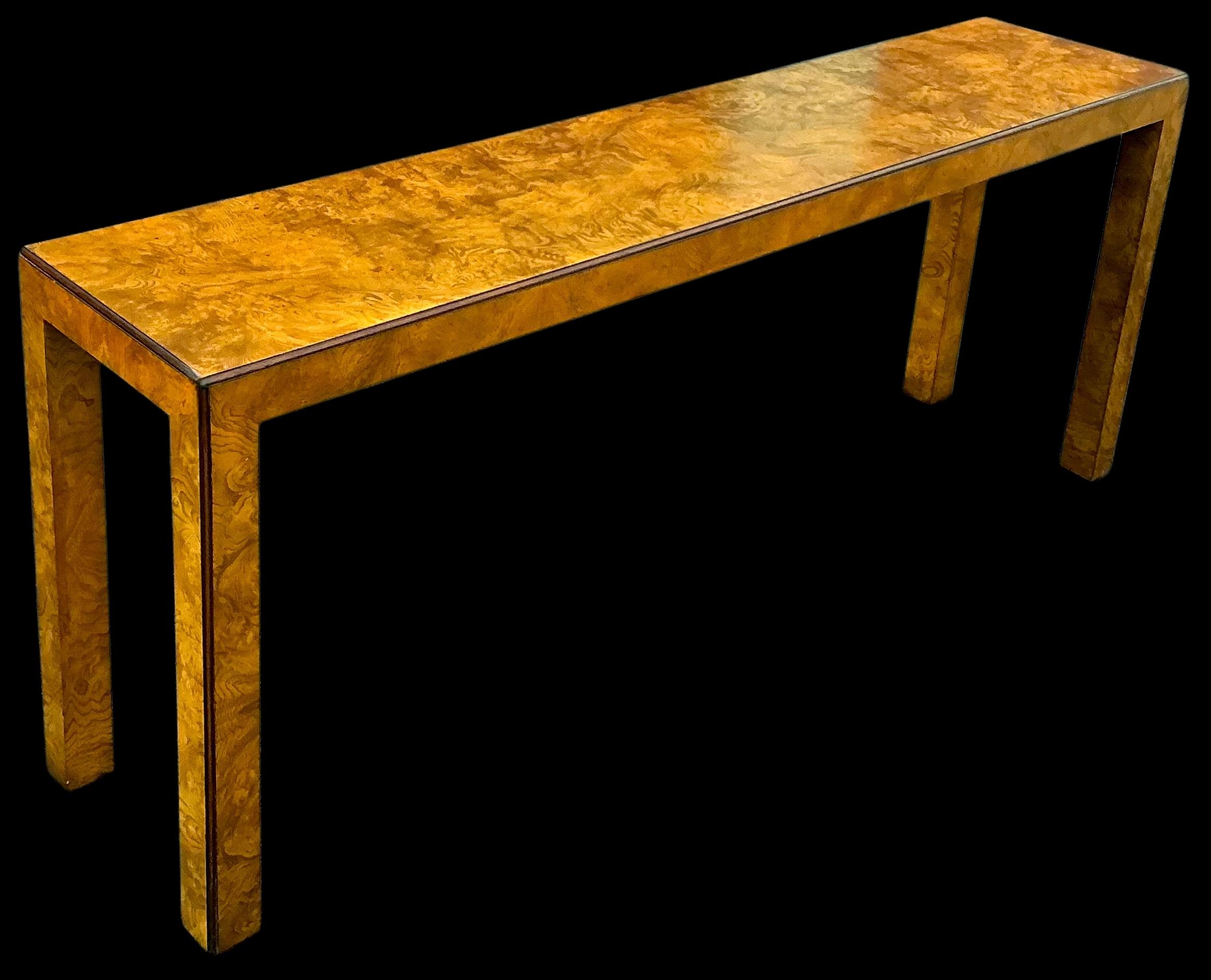 1970s John Widdicomb Modern Parsons Style Burl Wood Console Table 6