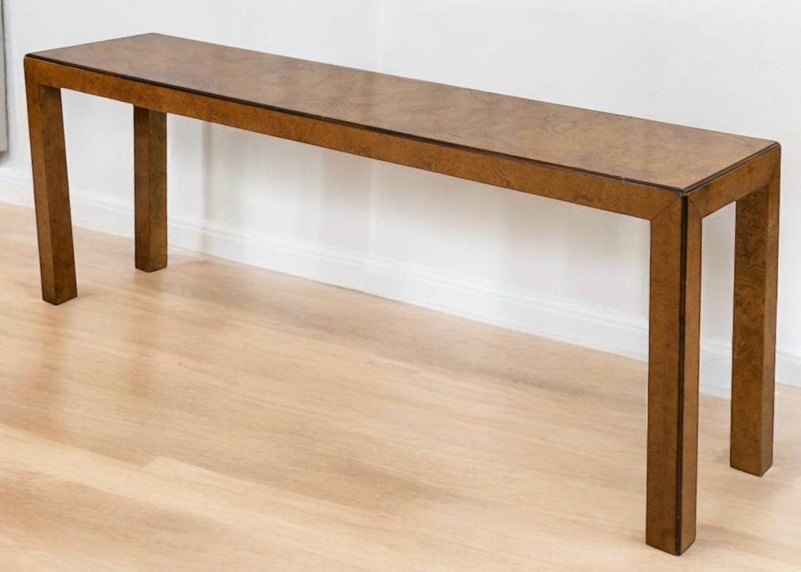 American 1970s John Widdicomb Modern Parsons Style Burl Wood Console Table