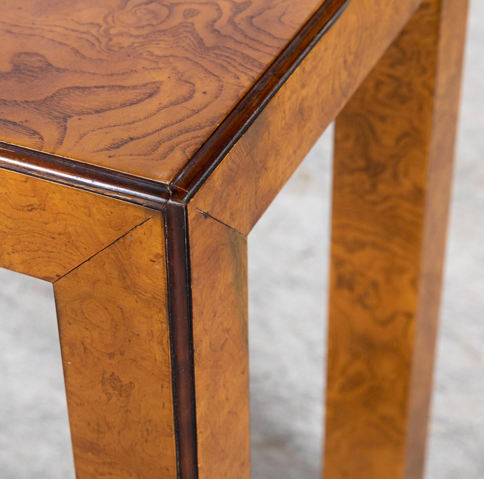 20th Century 1970s John Widdicomb Modern Parsons Style Burl Wood Console Table