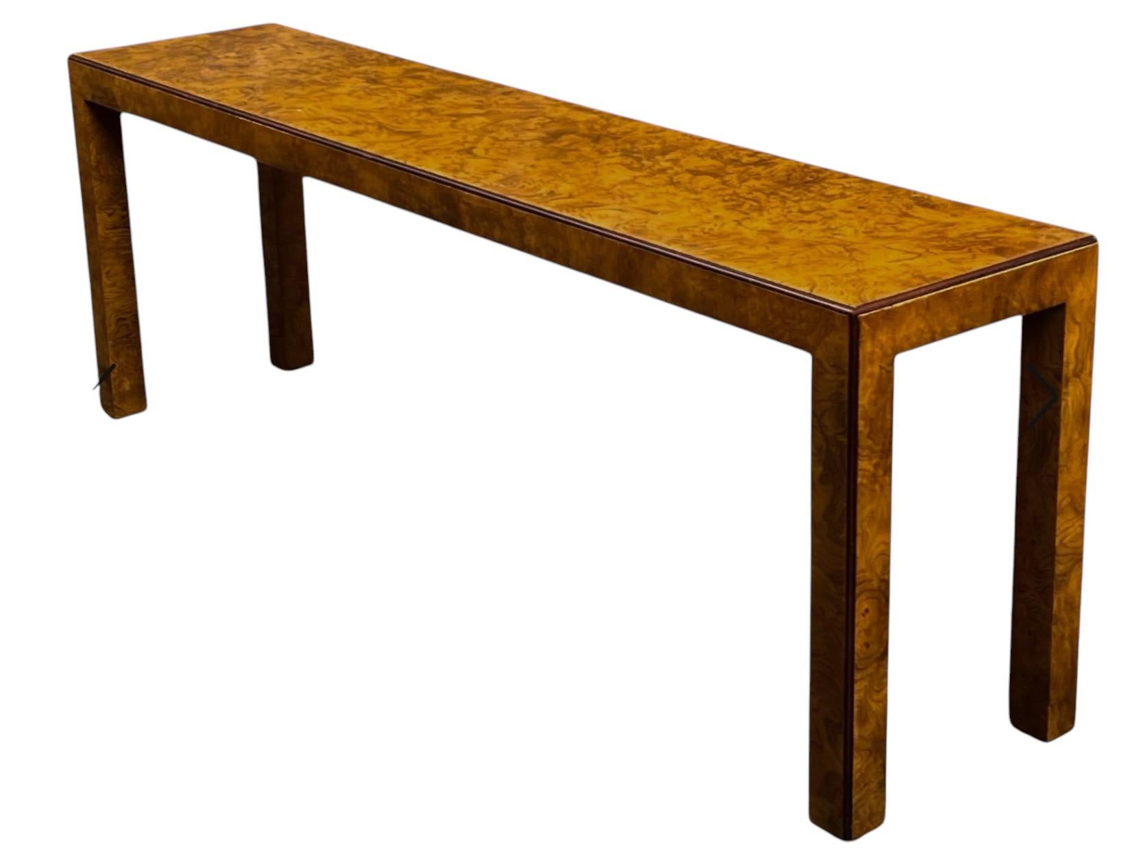 1970s John Widdicomb Modern Parsons Style Burl Wood Console Table 1