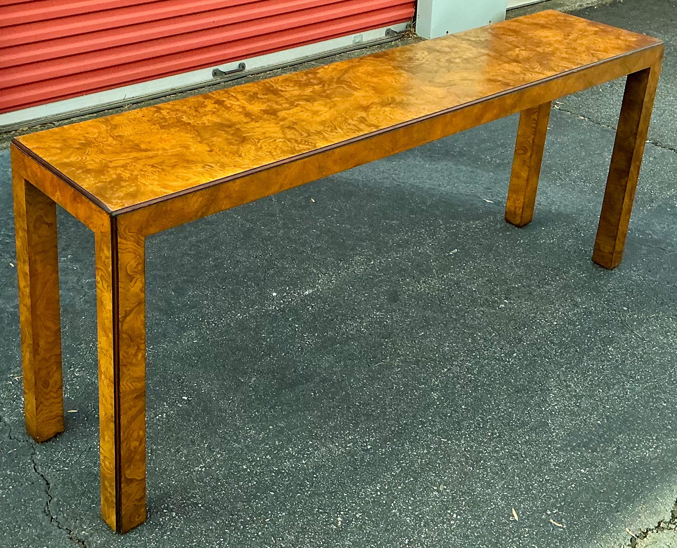 1970s John Widdicomb Modern Parsons Style Burl Wood Console Table 2