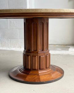 1970s John Widdicomb Walnut and Travertine Center Table