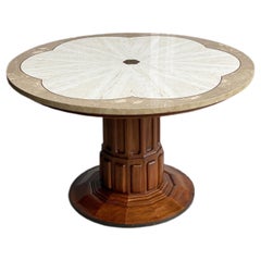 1970s John Widdicomb Walnut and Travertine Center Table