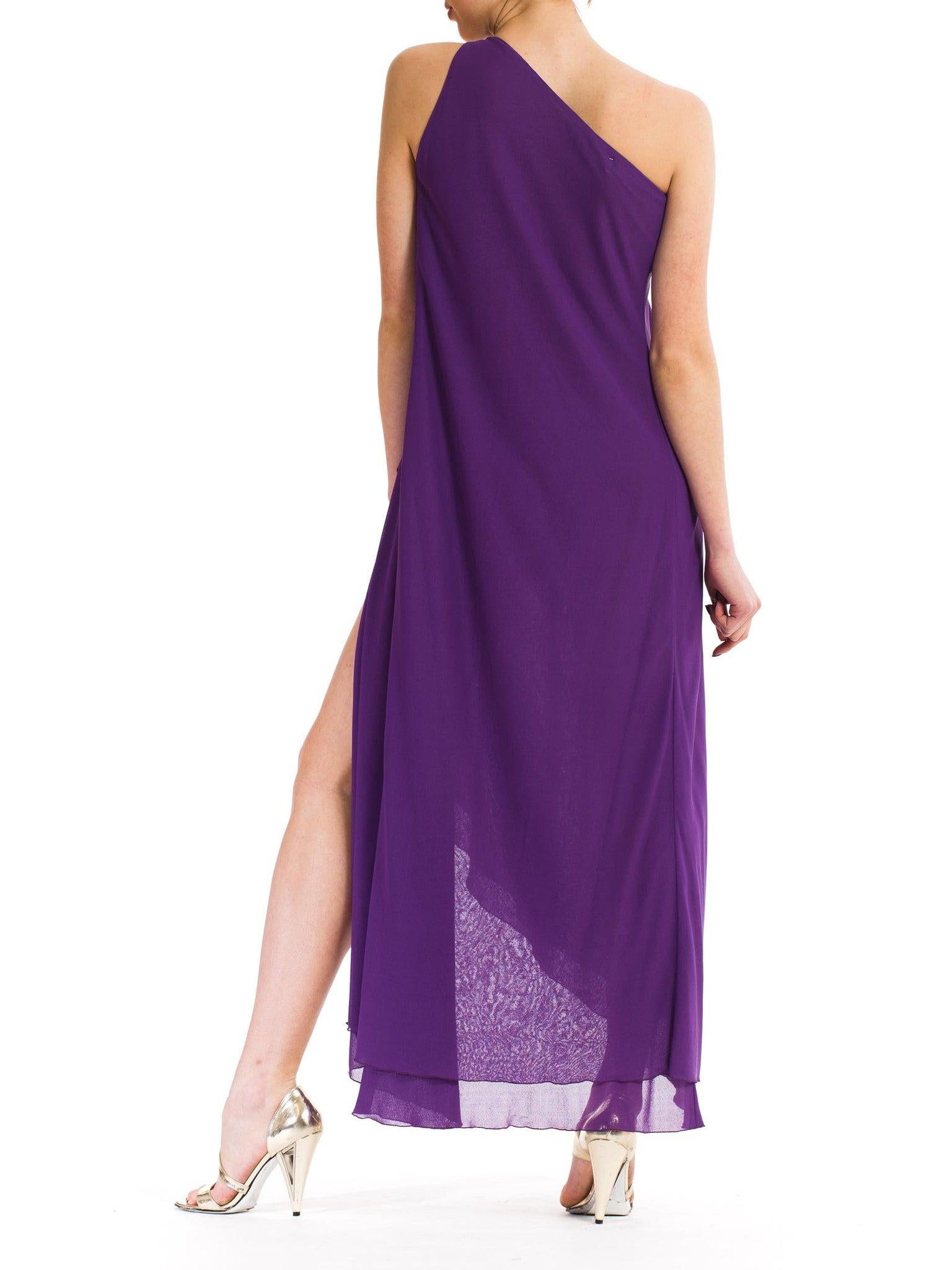 1970S JONATHAN HITCHCOCK Jersey de gasa de nailon y rayón morado Un hombro Disco en venta 1