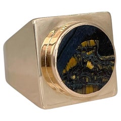 Anillo de sello Jorgen Sandberg de oro de 14 quilates y ojo de tigre de los años 70