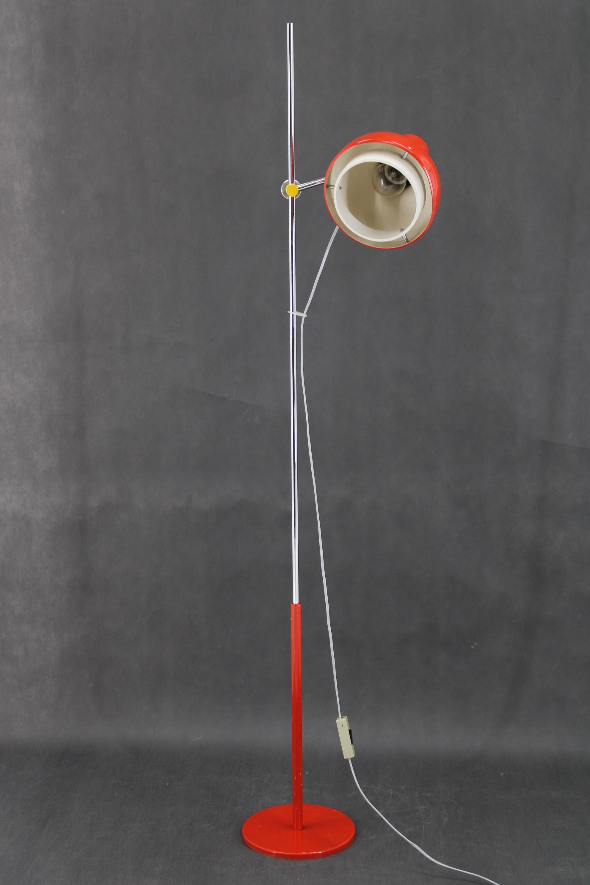 Mid-Century Modern 1970s Josef Hurka Red Floor Lamp, Czechoslovakia For Sale