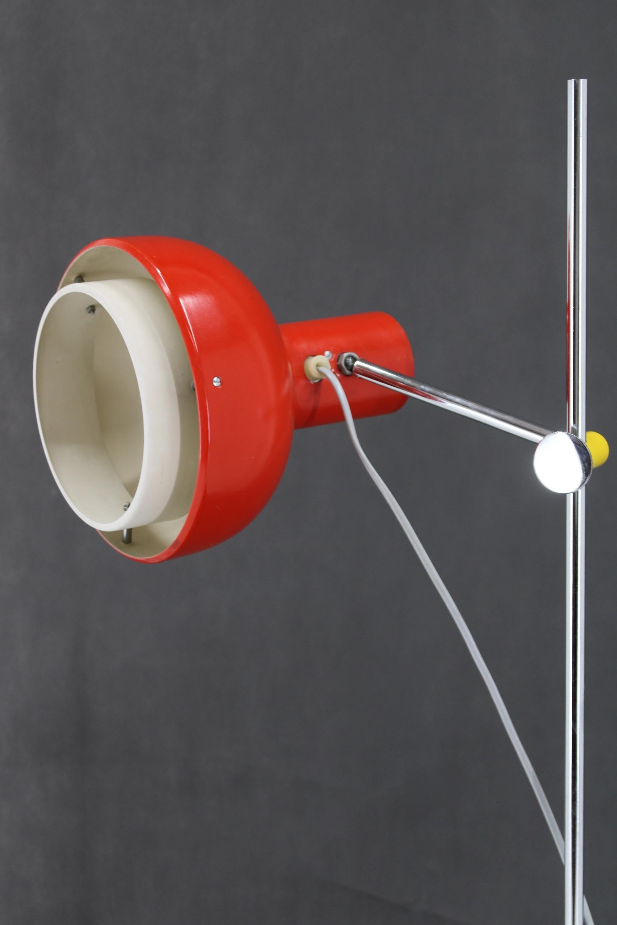 Metal 1970s Josef Hurka Red Floor Lamp, Czechoslovakia For Sale