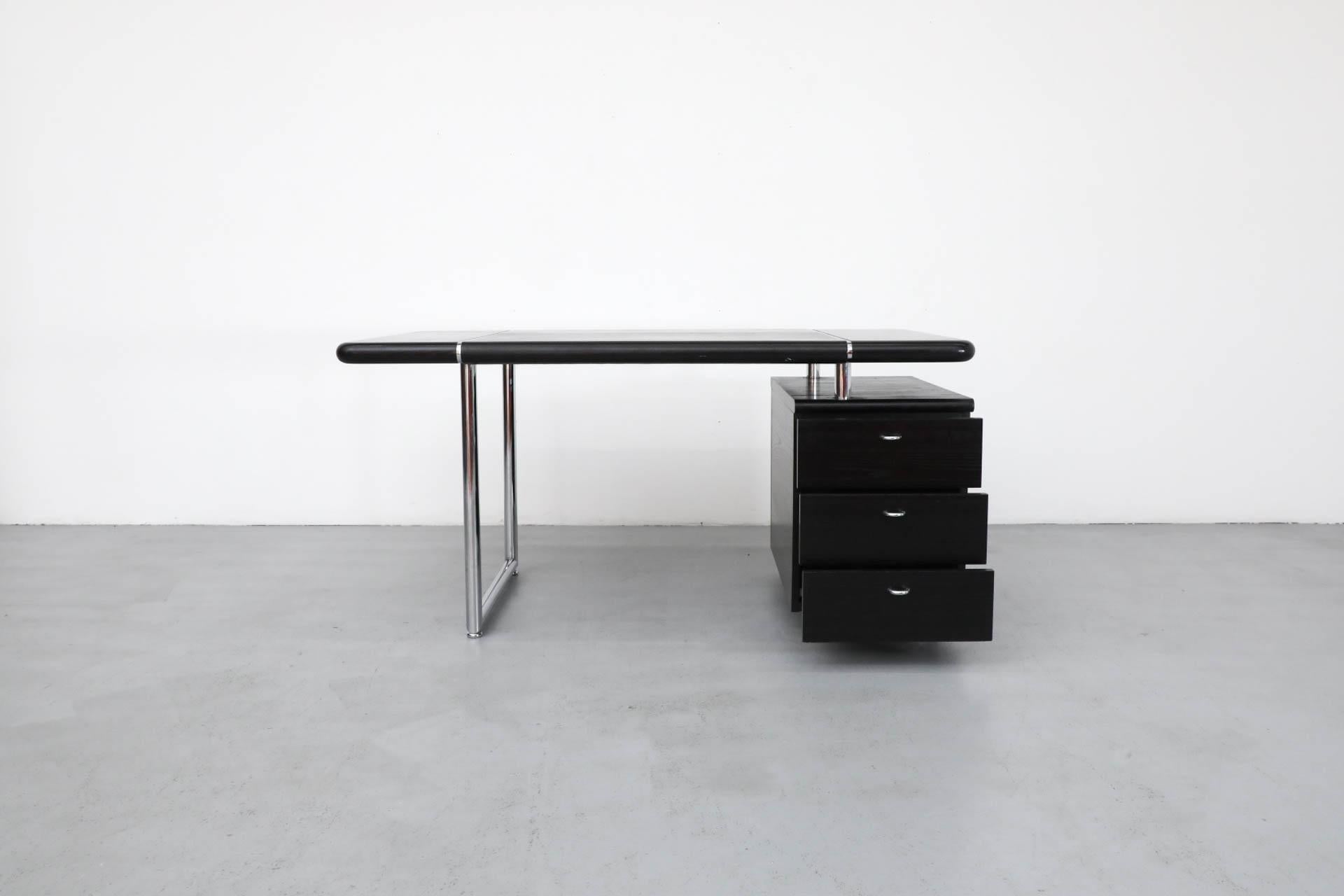 Austrian 1970's Josef & Leopold Quittner Inspired Bauhaus Style Desk in Black & Chrome