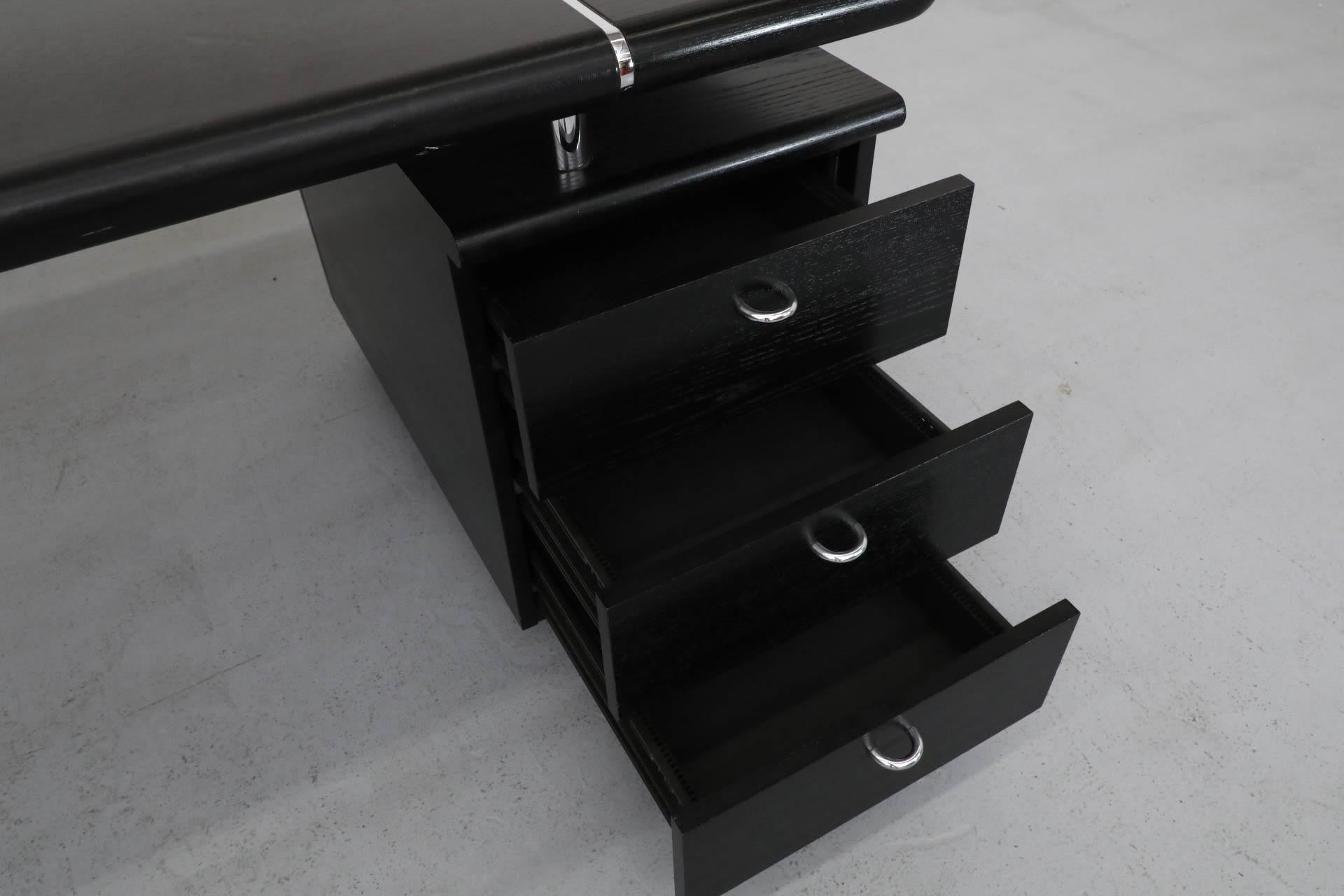 Leather 1970's Josef & Leopold Quittner Inspired Bauhaus Style Desk in Black & Chrome