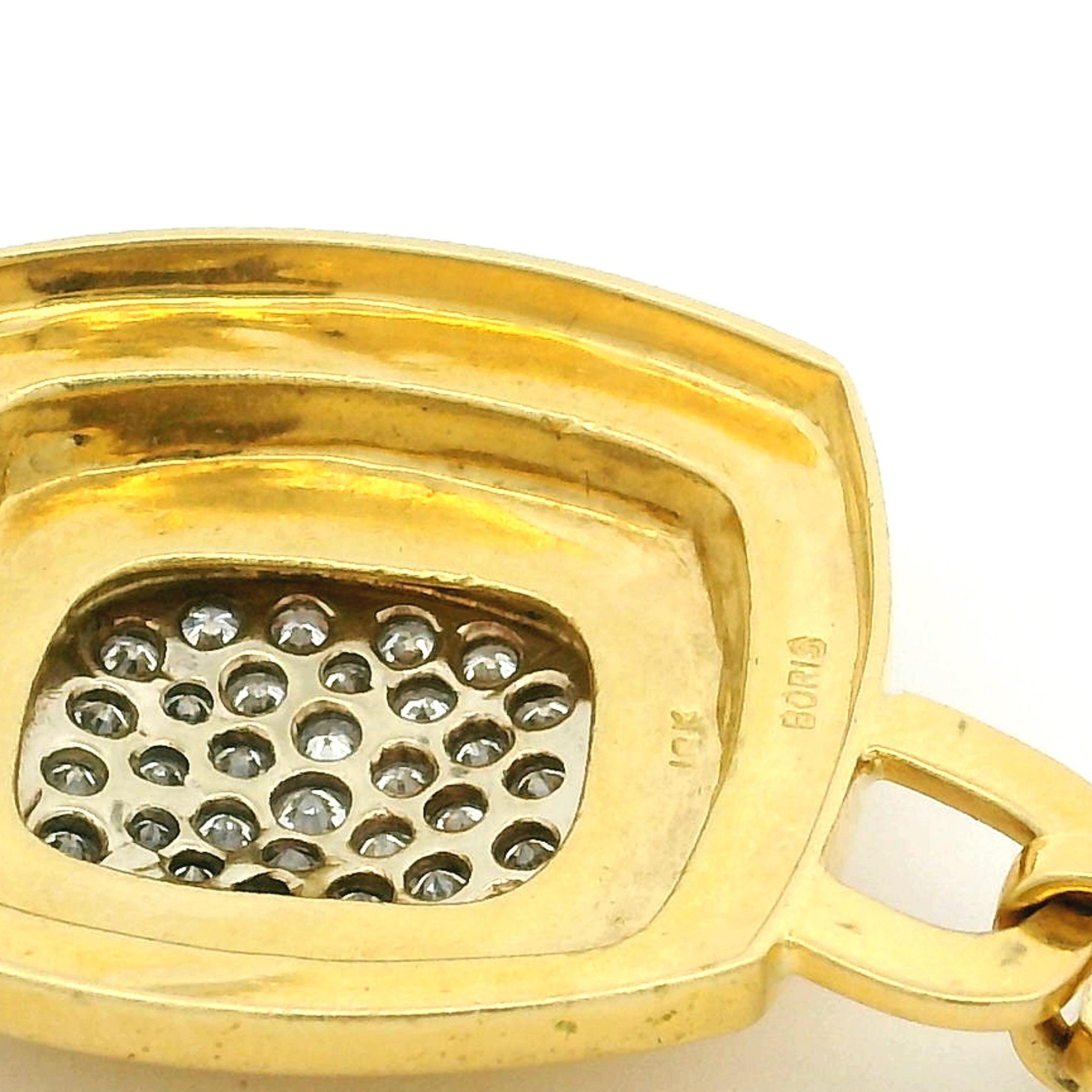 1970s Joseph Boris 18K Yellow Gold Necklace with Diamond Pavé Pendant, Signed For Sale 6