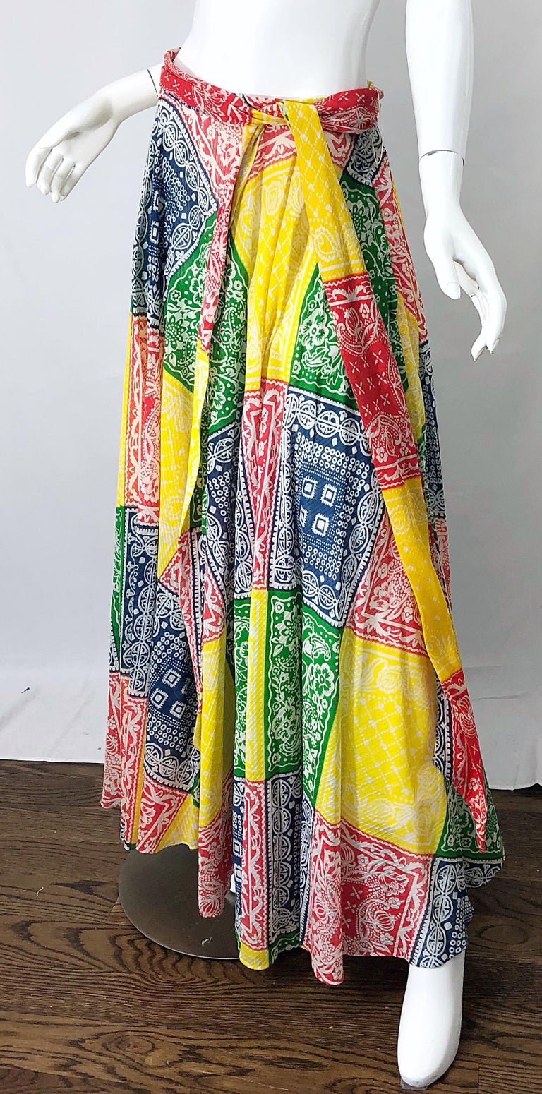1970s Joseph Magnin Bandana Multi Color Print Boho Vintage 70s Cotton