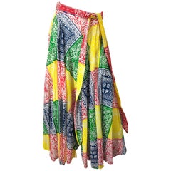 1970s Joseph Magnin Bandana Multi Color Print Boho Vintage 70s Cotton Maxi Skirt