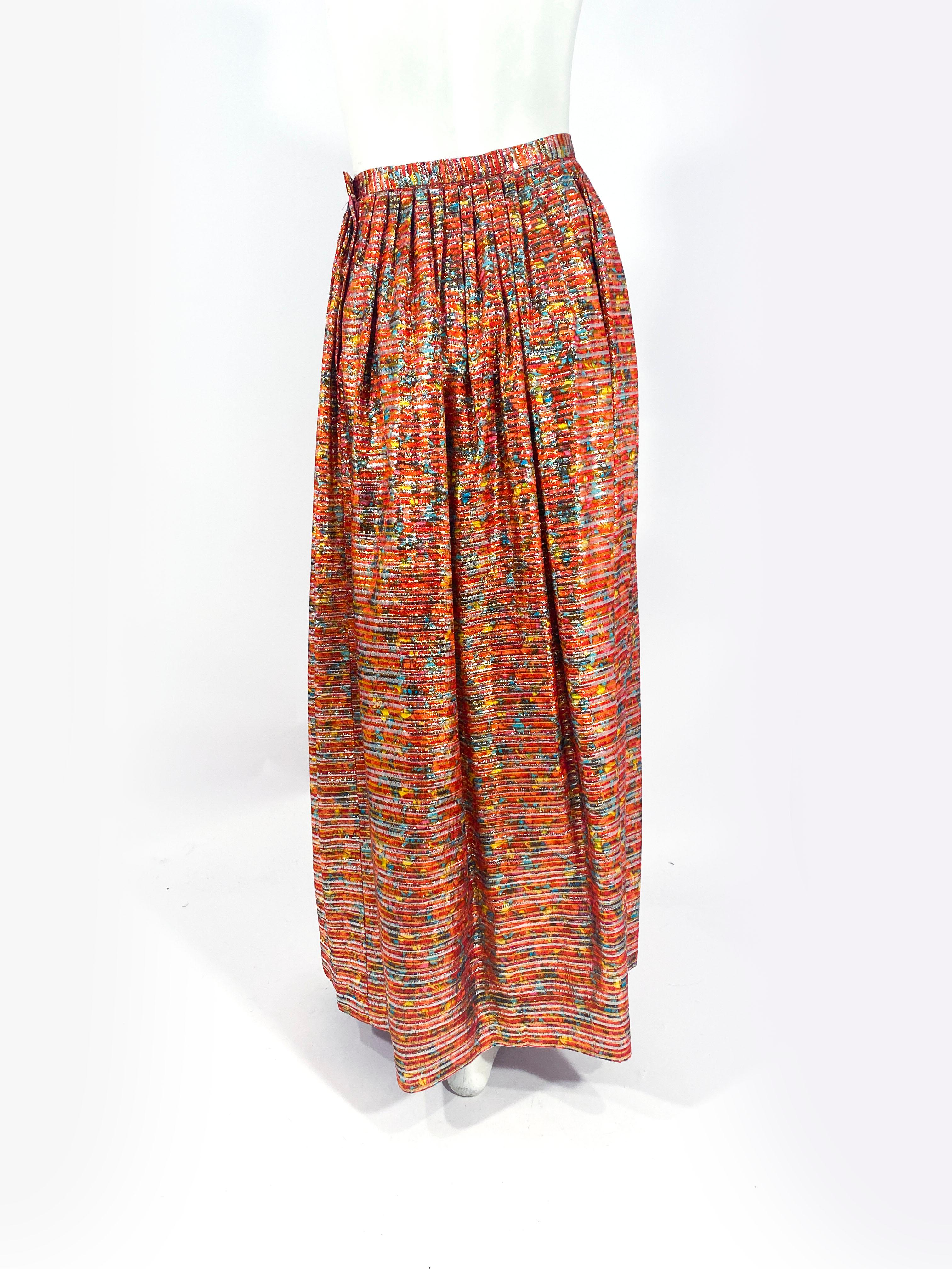 1970s Joseph Magnin Floral Printed and Lurex Evening Skirt In Good Condition For Sale In San Francisco, CA